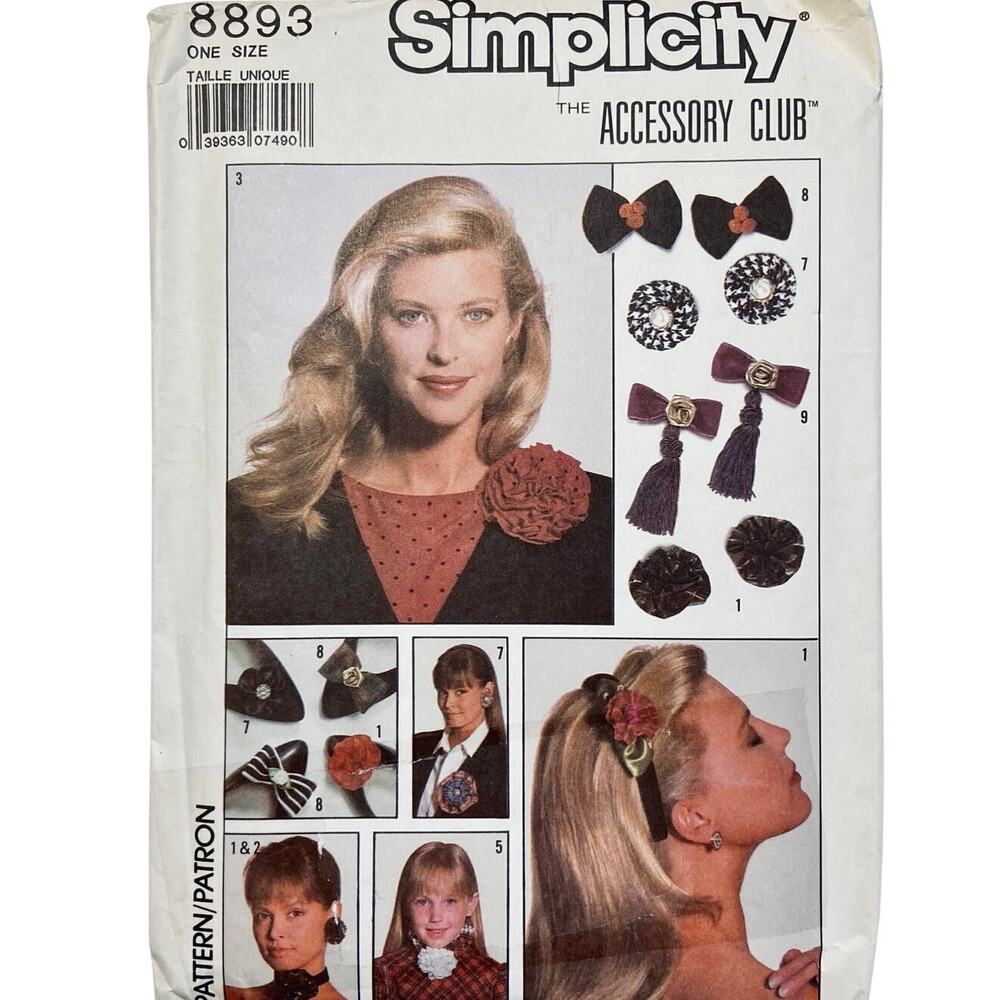 Simplicity 8893 Sewing Pattern The Accessory Club Flower & Ribbon Accessories